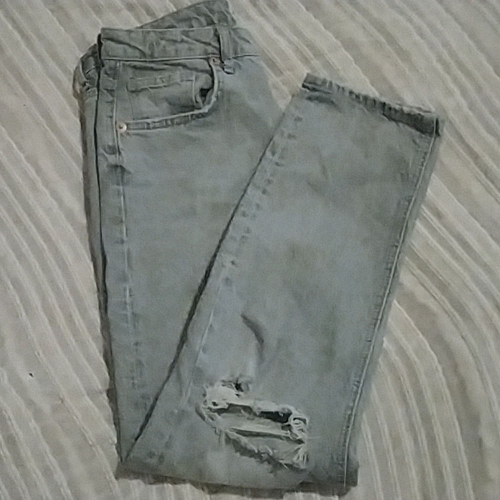 SLIM FIT HI RISE RIPPED JEANS LIGHT GRAY - Picture 5 of 7